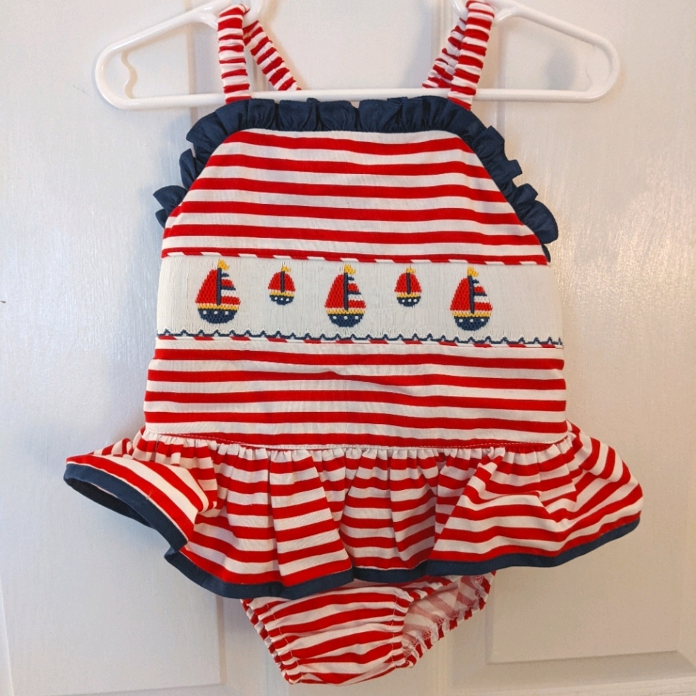 Claire & Charlie Smocked Sailboat Romper Size 3